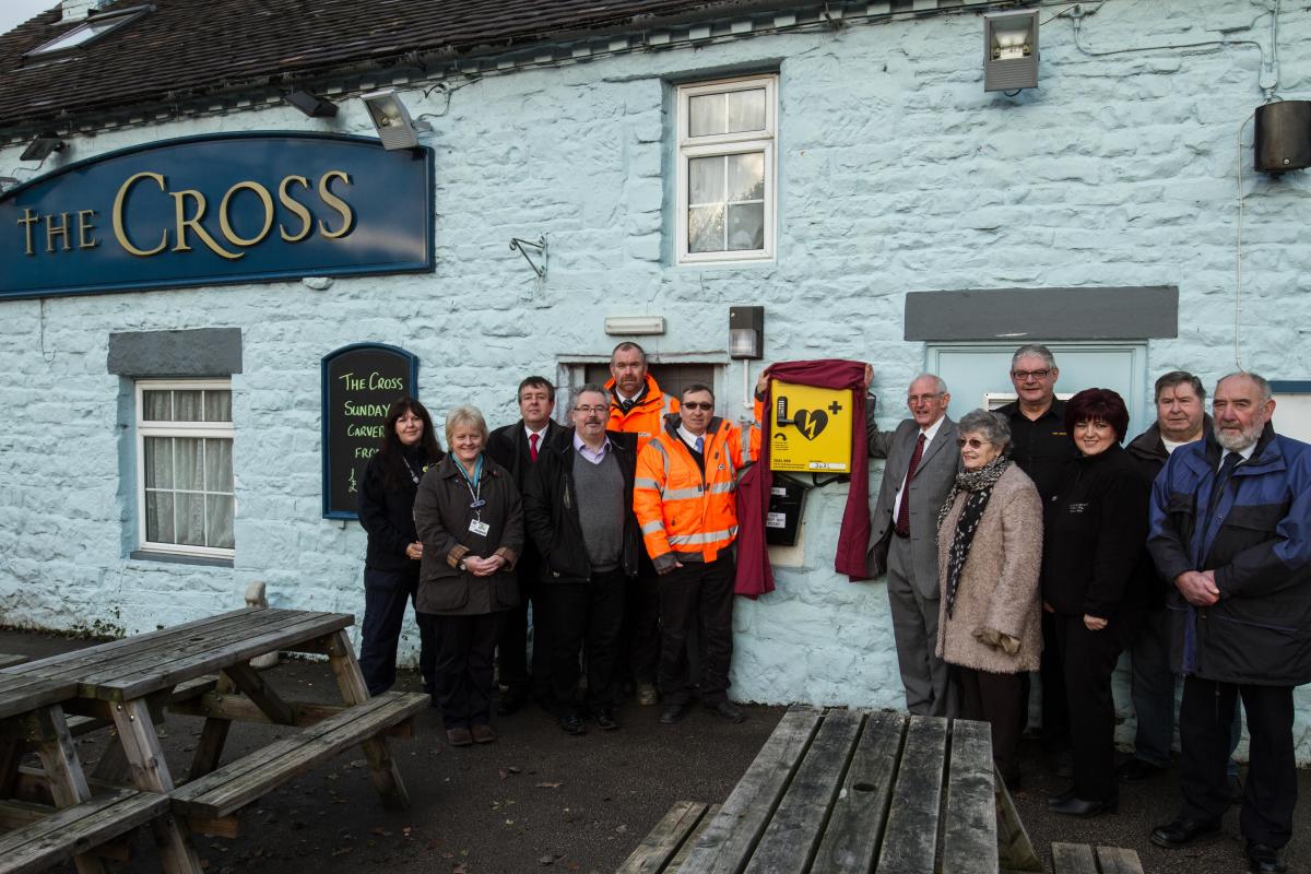 Defibrillator installed at The Cross, Cauldon